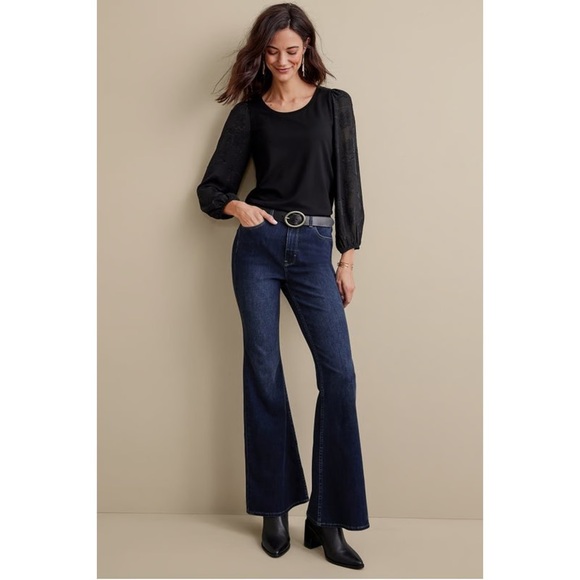 Soft Surroundings Denim - Soft Surroundings Ultimate Denim Flare Jeans Women’s 2 Dark Blue Wash High Rise